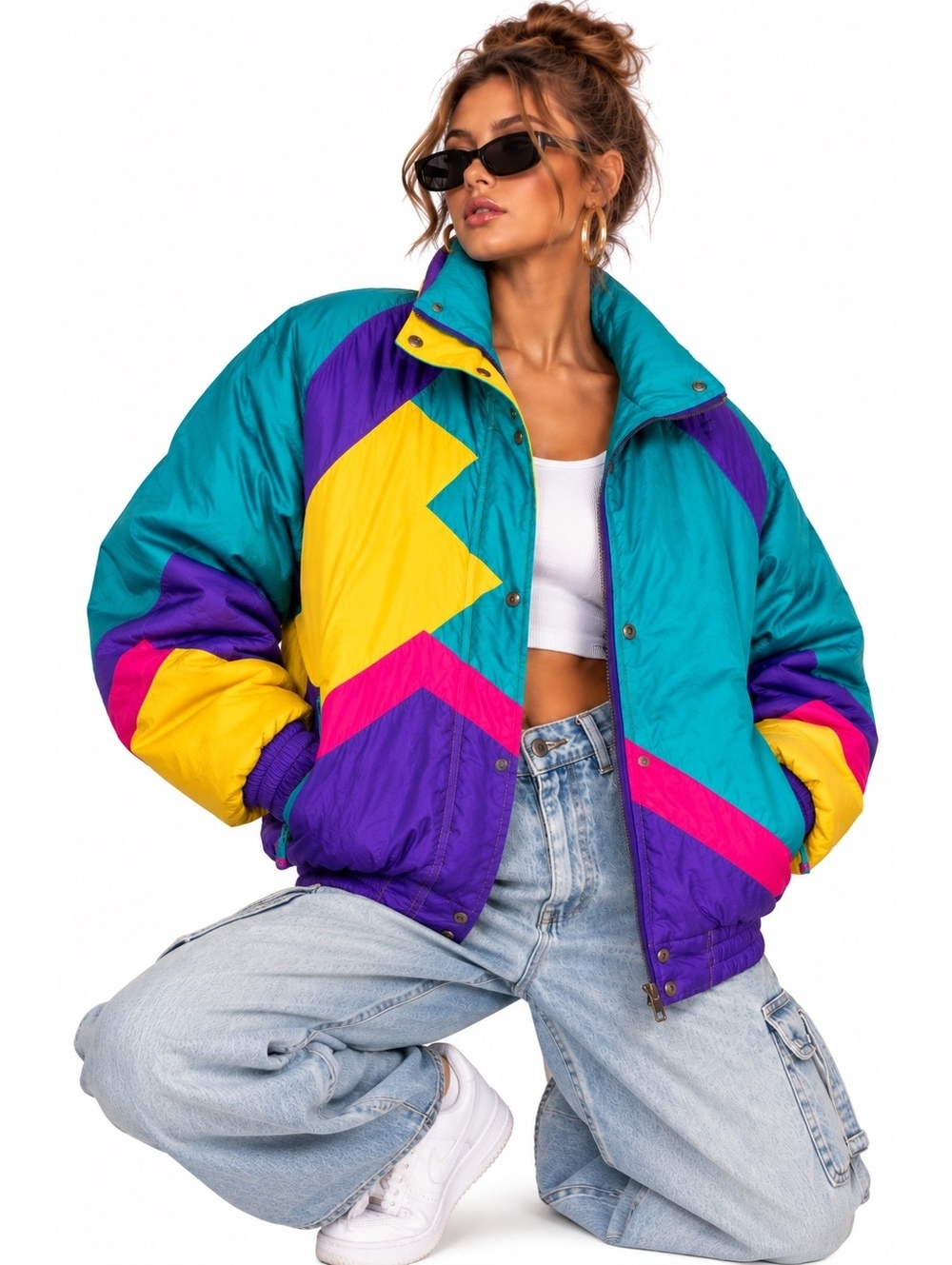 Vintage Pacer 80s 90s Colorblock Ski Jacket Medium Retro Geometric